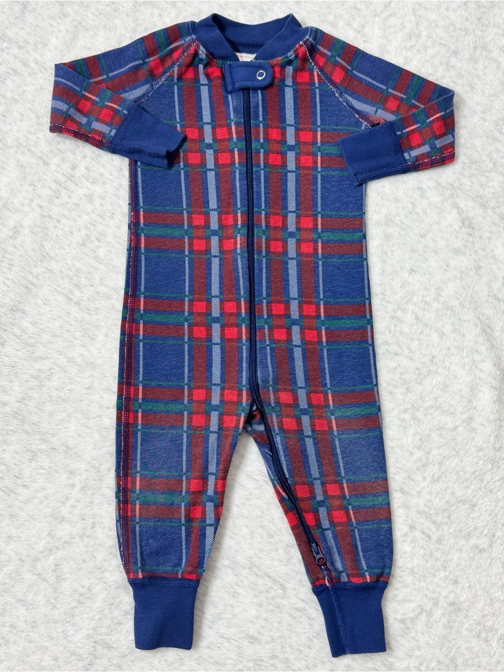 Hanna Andersson Blue Red Tartan Zip Sleeper 12-18M Baby Organic Cotton Plaid